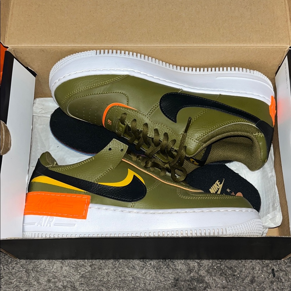Nike Olive and Black Sneakers with Orange Highlights
